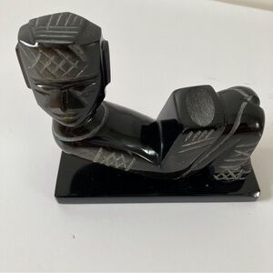 Black Mayan Mexican Obsidian Volcanic Stone Statue incense burner paper weight
